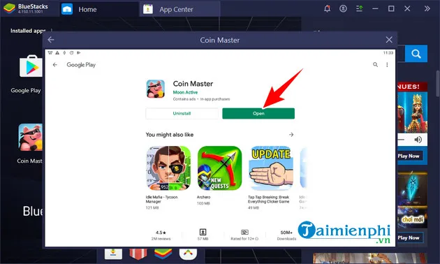 mo coin master sau khi hoan tat cai dat tren phan mem gia lap