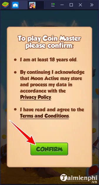 xac nhan chinh sach bao mat truoc khi bat dau choi coin master