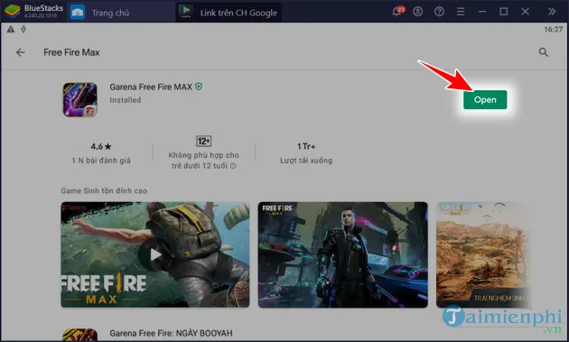 Khởi Động Trò Chơi Free Fire Max Bằng Nút Open Hoặc Icon Game Trên BlueStacks