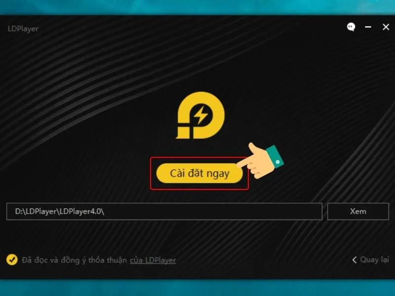 Nhấn Cài đặt ngay để bắt đầu quá trình triển khai phần mềm giả lập trên máy tính
