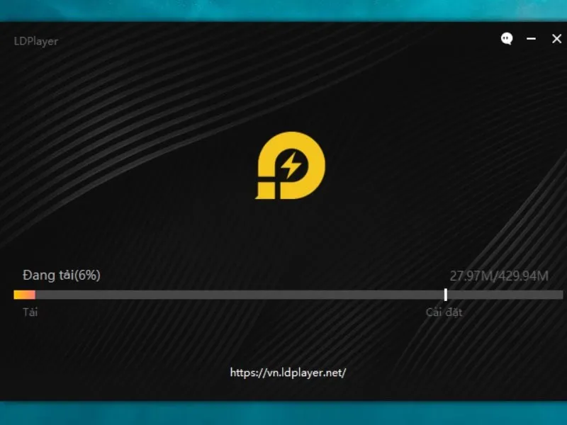 Thanh tiến trình hiển thị quá trình cài đặt giả lập Android đang diễn ra
