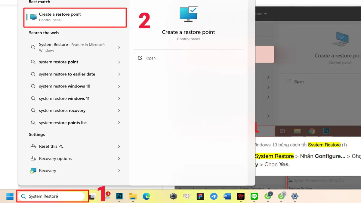 Giao diện System Protection để vô hiệu hóa hoặc cấu hình System Restore, một bước trong cách tăng tốc máy tính
