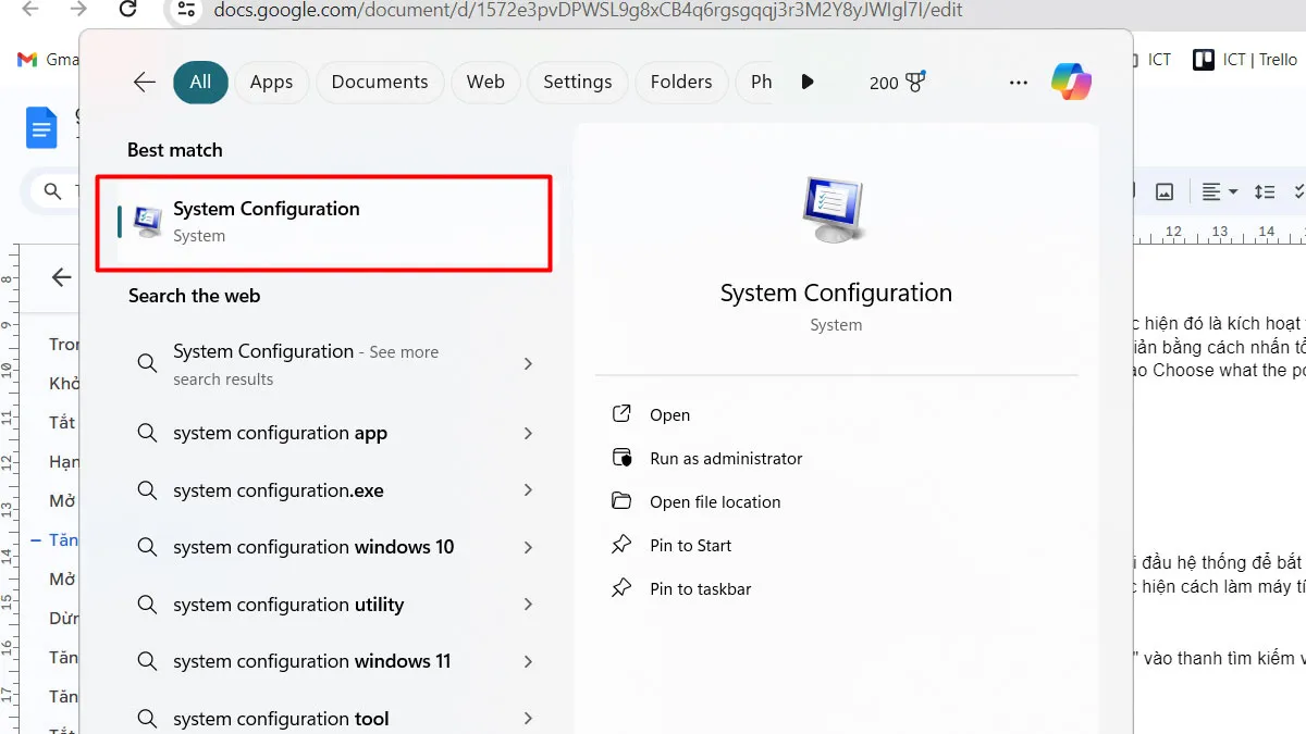 Cửa sổ System Configuration để tăng tốc độ khởi động (Booting) máy tính bằng cách điều chỉnh số lượng bộ xử lý CPU