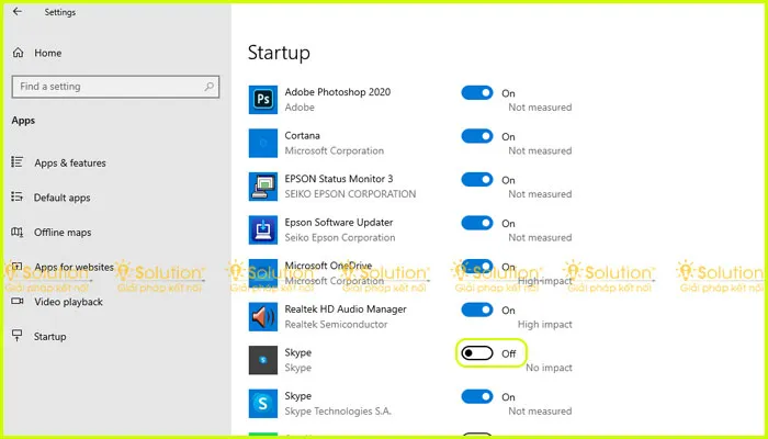 Vô hiệu hóa ứng dụng trong thư mục Startup bằng cách chuyển trạng thái sang OFF