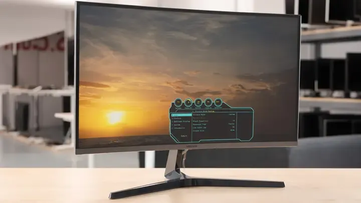 Người dùng đang kiểm tra chất lượng hiển thị màu sắc trên màn hình máy tính bằng các mẫu màu gradient