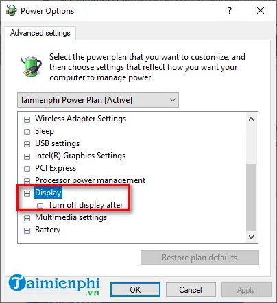 Điều chỉnh thời gian chờ tắt màn hình trong Advanced Power Settings