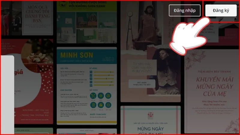 Trang chủ Canva với nút Đăng ký nổi bật
