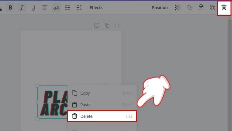 Biểu tượng thùng rác để xóa các thành phần trong thiết kế