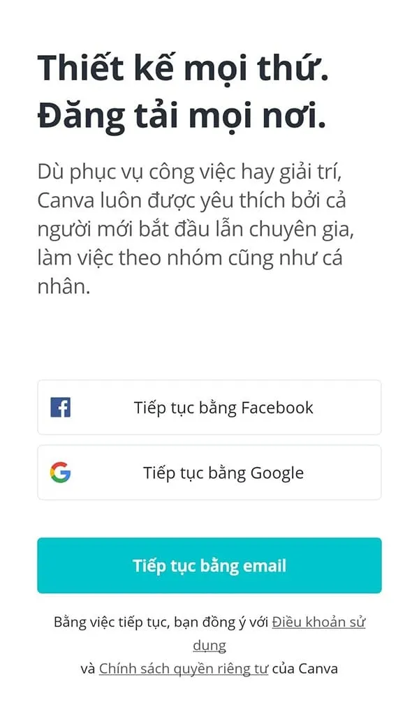 Màn hình đăng nhập Canva trên điện thoại