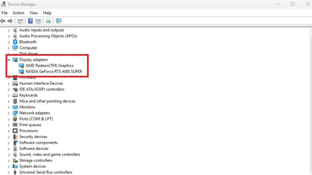 Mở rộng Display Adapters trong Device Manager để tìm trình điều khiển