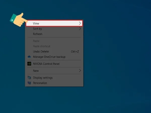 Thao tác chọn View trong menu chuột phải để thay đổi kích thước icon trên Windows