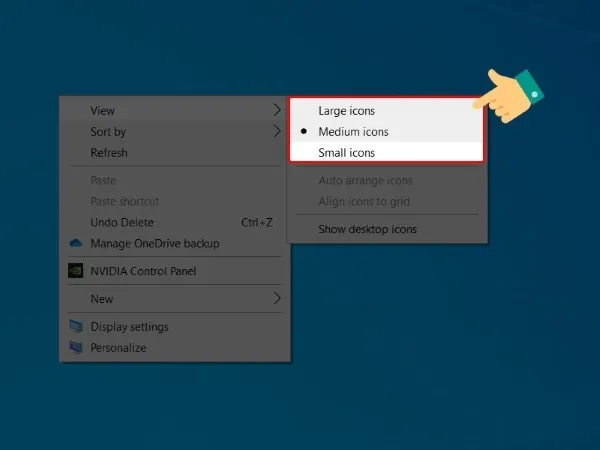 Lựa chọn Small icons để thực hiện cách thu nhỏ ứng dụng trên màn hình máy tính