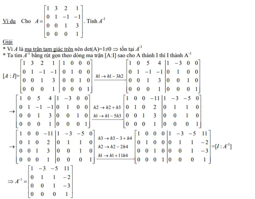 Minh họa quy trình tìm ma trận nghịch đảo bằng phép biến đổi sơ cấp Gauss-Jordan, thể hiện việc biến đổi ma trận tăng cường từ [A:I] thành [I:A-1].