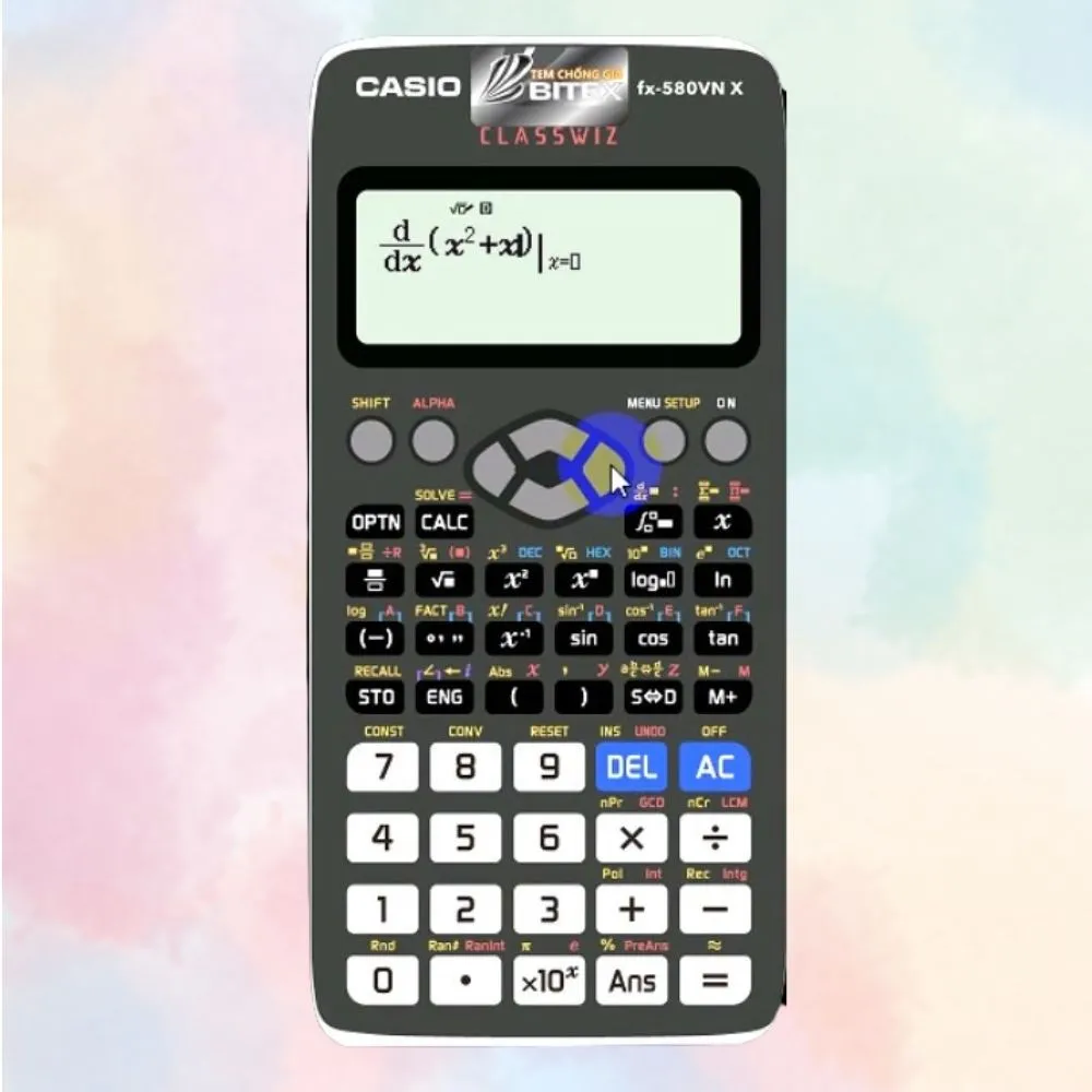 Quy trình nhập biểu thức toán học (ví dụ: hàm số) và giá trị x vào vị trí x=... để tính đạo hàm bằng Casio.