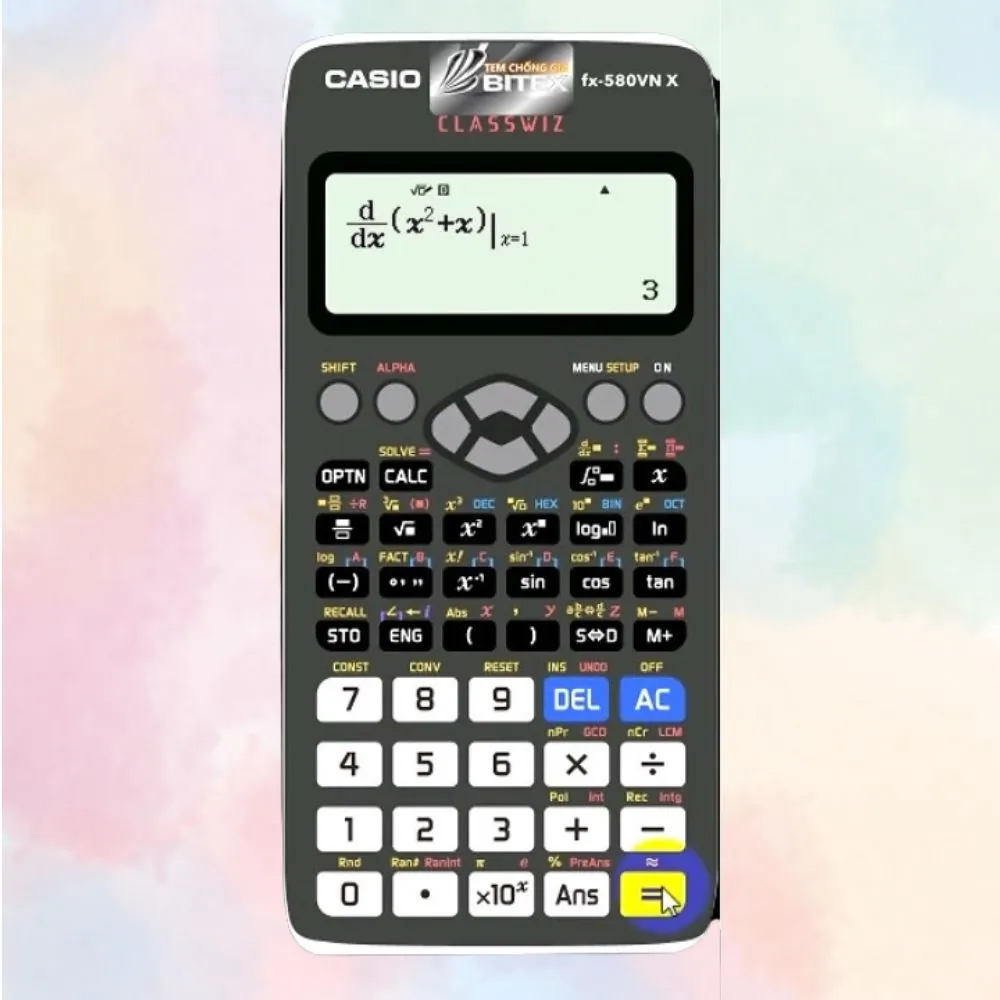 Nhấn dấu bằng để thực hiện tính toán và hiển thị kết quả đạo hàm