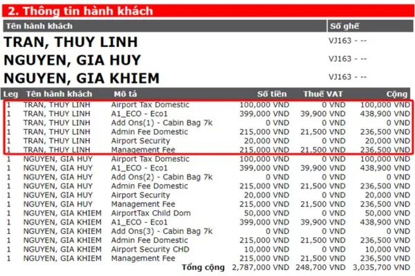 So sánh các loại phí quản lý và lệ phí sân bay giữa các hãng hàng không.