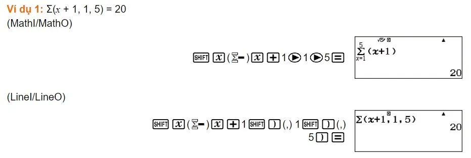 Các bước nhập liệu cụ thể để tính tổng trên máy tính Casio 580 VNX