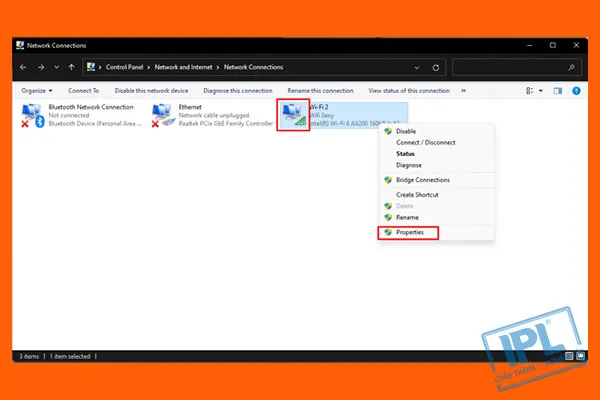 Thiết lập Properties cho mạng đang kết nối