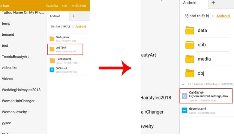 Danh sách các mạng Wifi đã truy cập và mật khẩu sẽ được hiển thị trong thư mục LOST.DIR