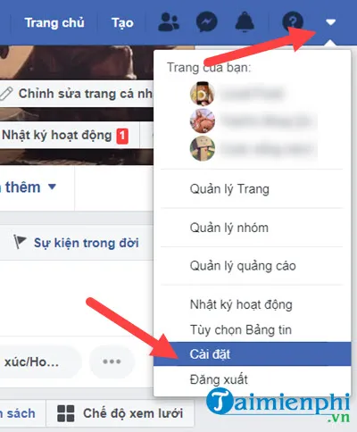 Giao diện Settings và Privacy trên Facebook khi thiết lập người theo dõi