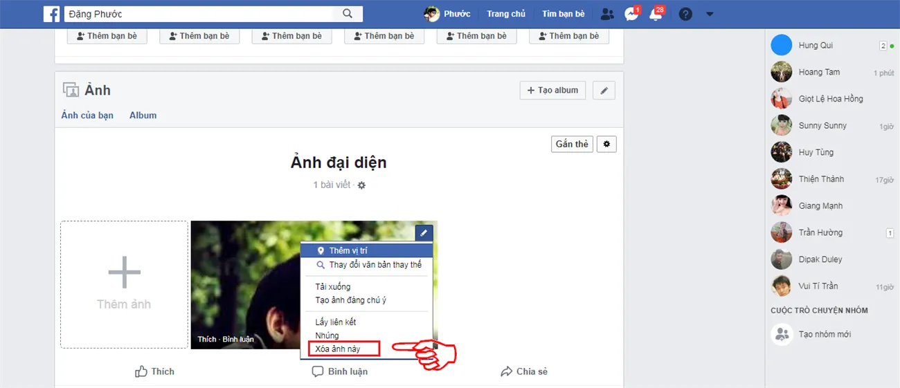 Minh họa giao diện đổi ảnh đại diện, bước cần thiết để thực hiện cách xóa avatar trên Facebook
