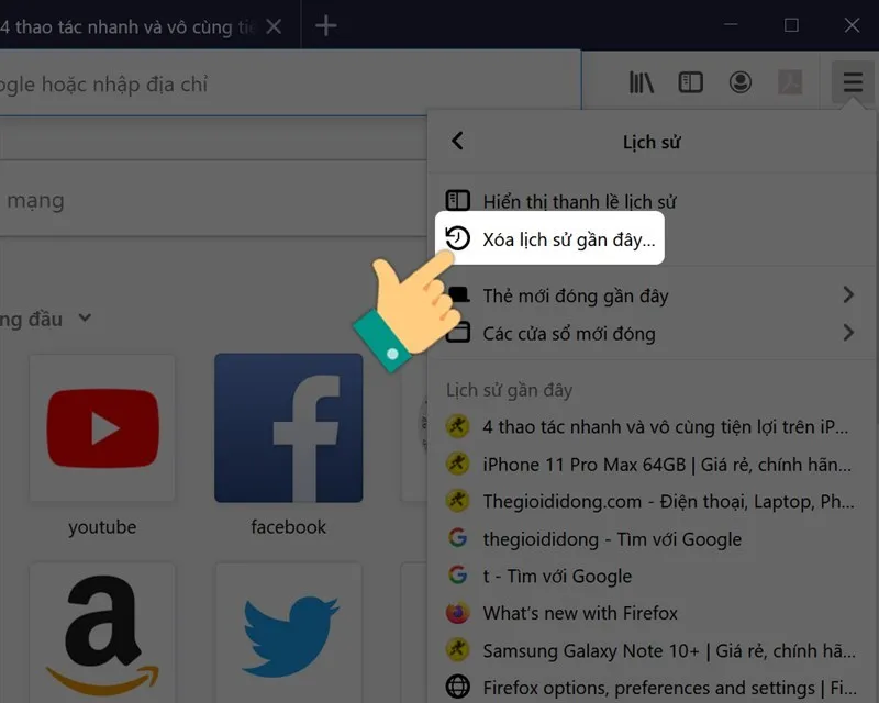 Chọn Xóa lịch sử gần đây.
