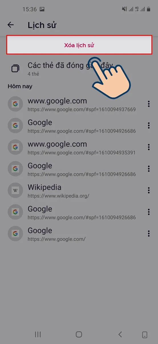 Chọn Xoá lịch sử.