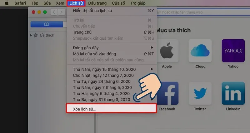 Chọn xóa lịch sử để xóa.