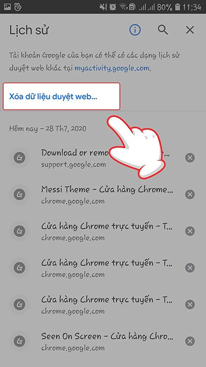 Nhấp vào Xóa dữ liệu duyệt web.
