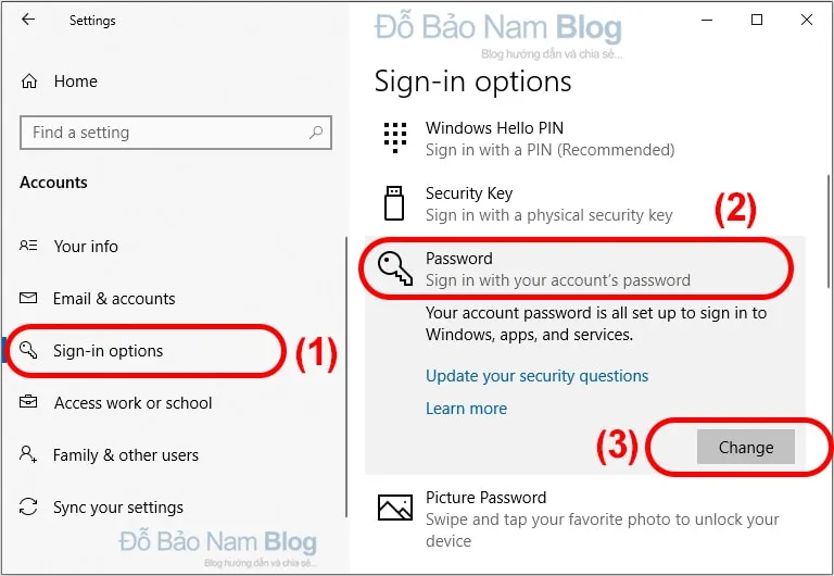 Click vào Change để tiến hành xóa hoặc thay đổi mật khẩu Win 10