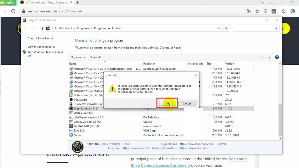 Đồng ý Uninstall