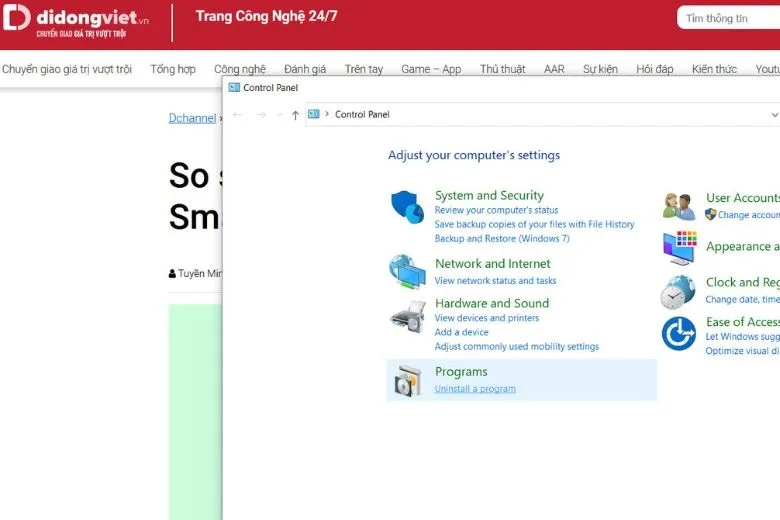 Chọn Uninstall a Program trong Control Panel để xem danh sách phần mềm đã cài