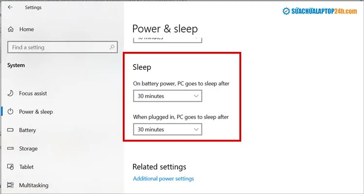 Thiết lập thời gian mặc định cho chế độ ngủ trên laptop khi dùng pin và khi cắm sạc qua Power &amp; Sleep settings