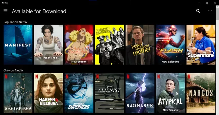Các bộ phim có biểu tượng mũi tên tải xuống, xác nhận cách tải phim trên Netflix về máy tính hợp lệ