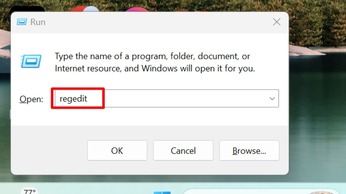 Mở công cụ Registry Editor bằng hộp thoại Run để chỉnh sửa thông số nén ảnh
