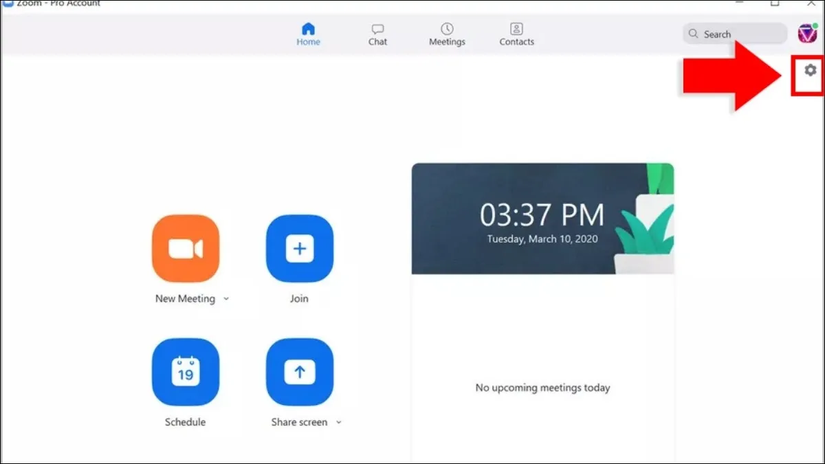 Cách đổi hình trên máy tính: Nhấn biểu tượng cài đặt Zoom để mở tùy chọn hình nền ảo.