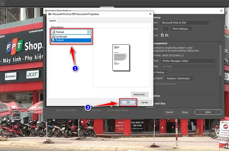 Điều chỉnh hướng in ảnh dọc (Portrait) hoặc ngang (Landscape) trong cấu hình máy in