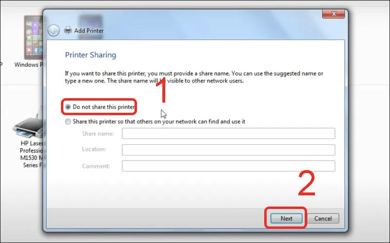 Tùy chọn không chia sẻ máy in qua mạng nếu cần thiết