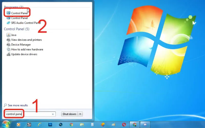 Tìm kiếm và mở giao diện Control Panel