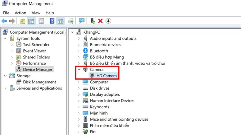 Kiểm tra danh mục Imaging Devices hoặc Cameras trong Device Manager