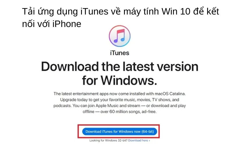 Giao diện tải iTunes từ trang web chính thức của Apple trên máy tính Windows 10