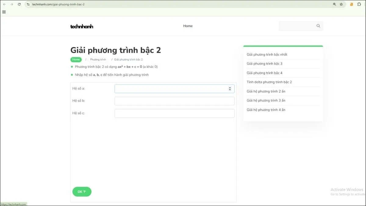 Bạn có thể sử dụng chức năng giải phương trình có sẵn trên máy tính