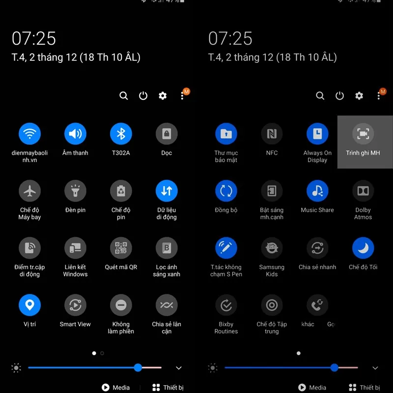 Biểu tượng Ghi màn hình trên thanh công cụ Android