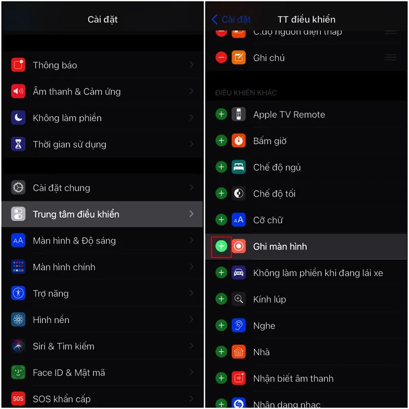 Cài đặt Ghi màn hình vào Trung tâm điều khiển iOS