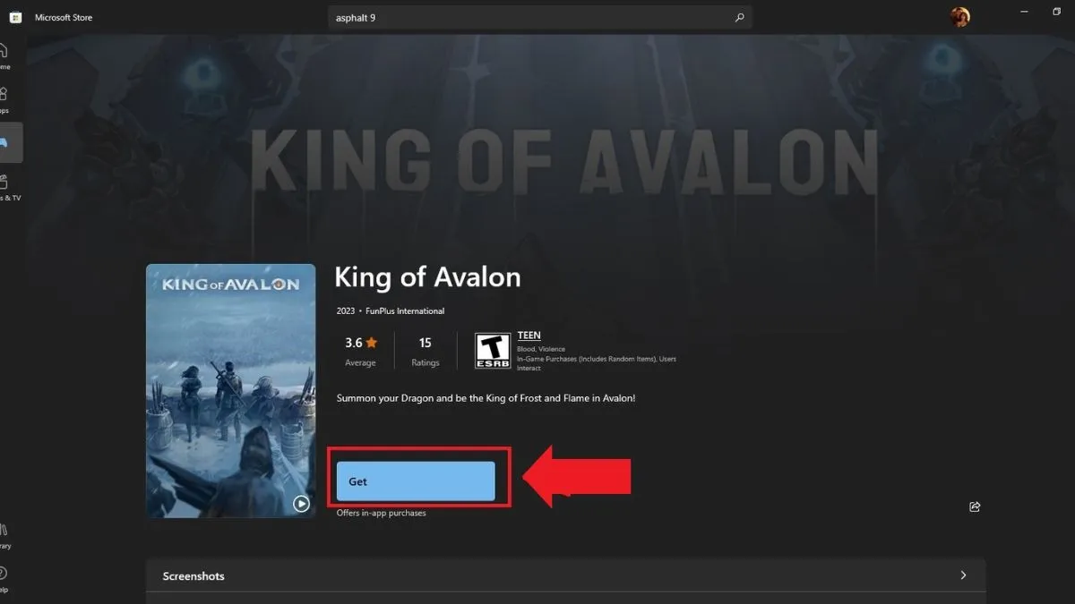 Quy trình tìm kiếm và nhấn nút 'Get' để bắt đầu tải ứng dụng về máy tính từ Store
