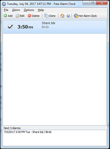 Giao diện ứng dụng Alarm Clock hỗ trợ cài đặt báo thức trên máy tính