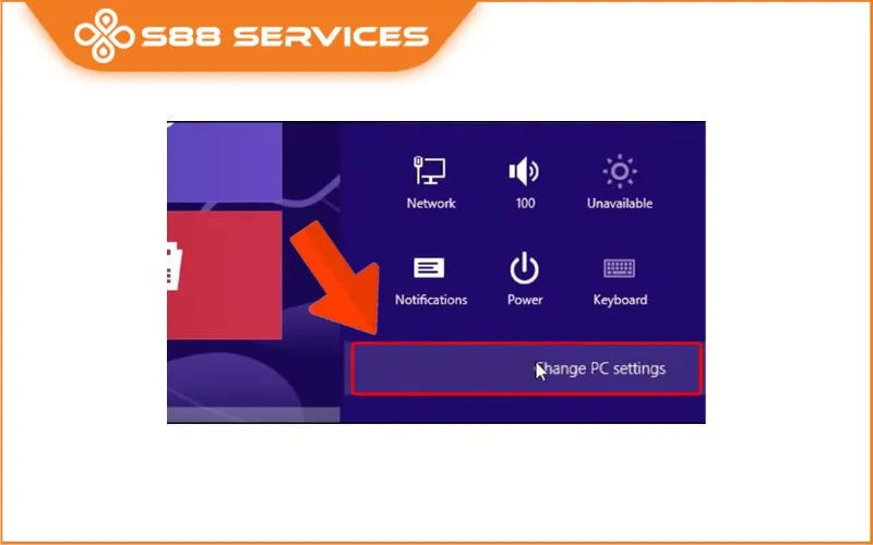 Chọn Change PC Setting trong Windows 8/8.1 để tiếp tục truy cập các tùy chọn cấu hình nâng cao.