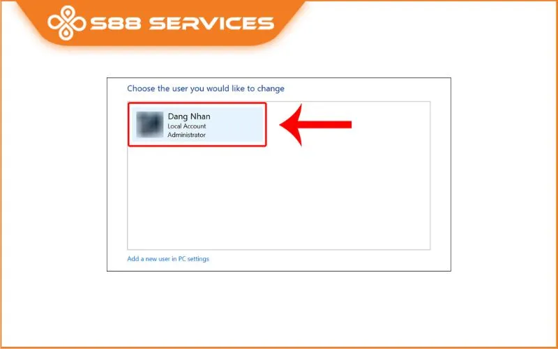 Chọn Account cụ thể muốn thay đổi mật khẩu trong danh sách tài khoản.