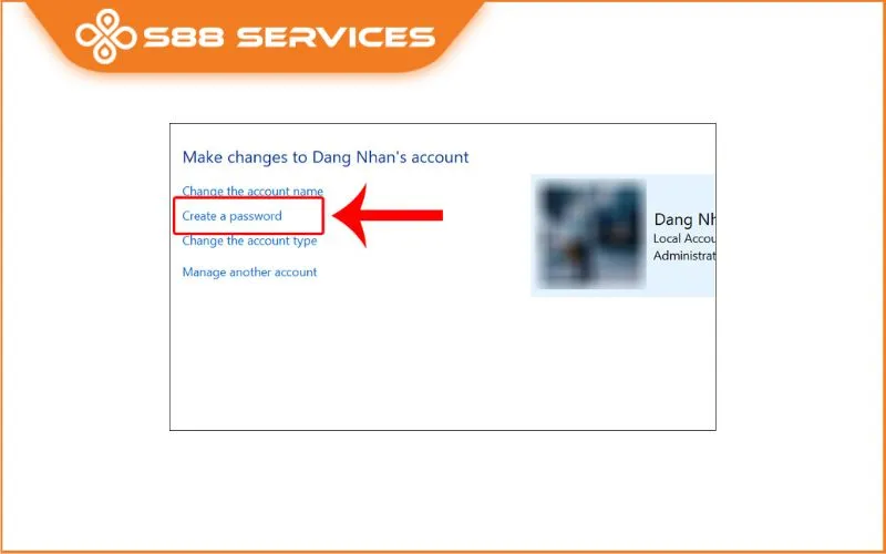 Nhấn vào Create a password để tạo mật khẩu mới cho tài khoản người dùng.