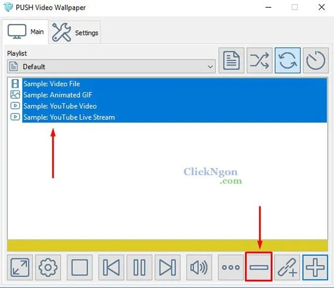 Giao diện PUSH Video Wallpaper và các bước loại bỏ các video mặc định.